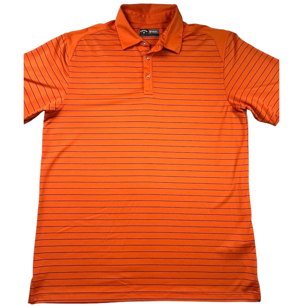 Callaway Mens Opti-Dri Golf Polo Shirt Orange Black Striped XL Short Sleeve 0270